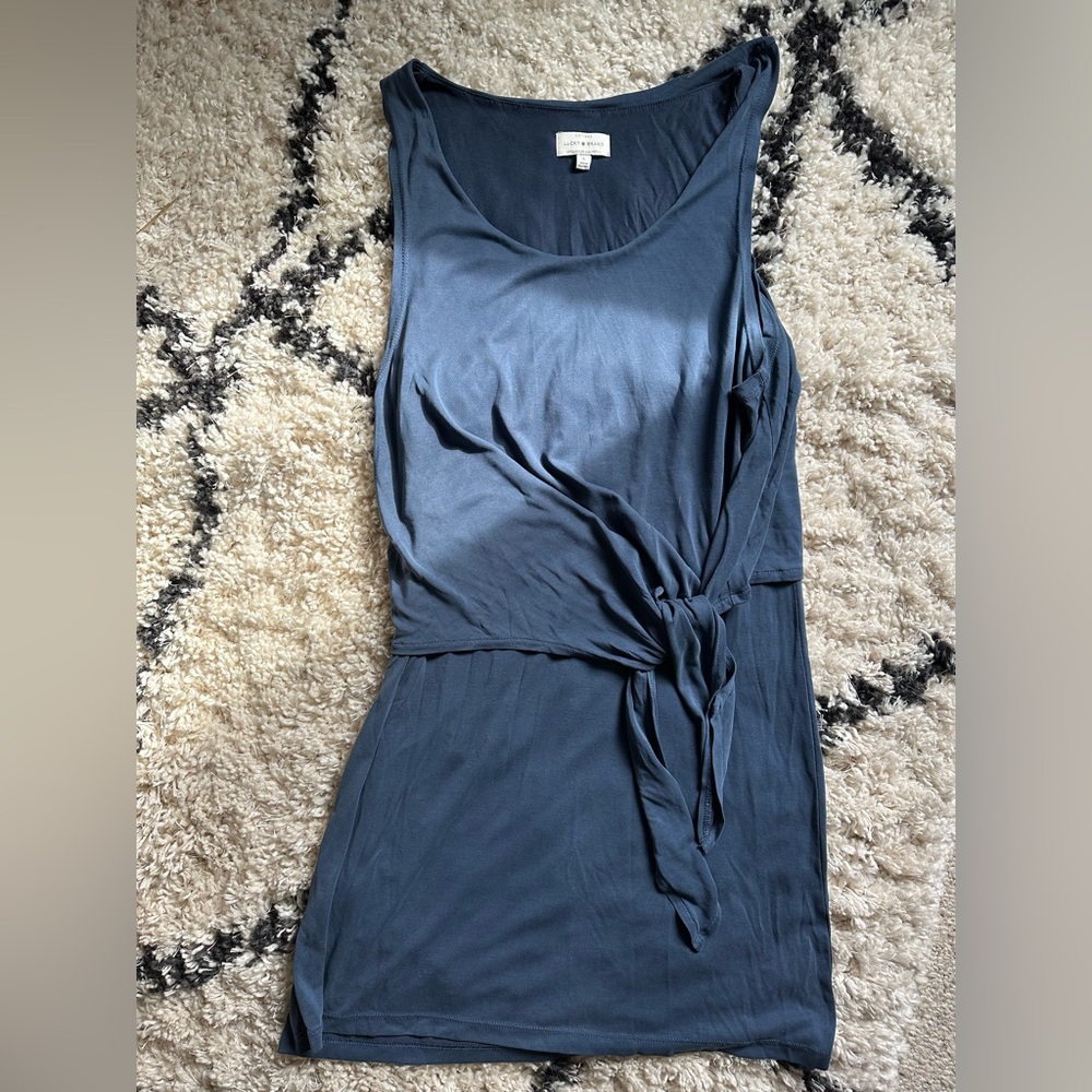 Lucky Brand Gray Blue Tie Dress